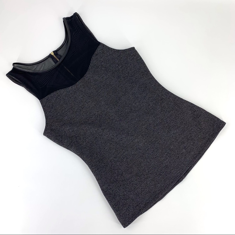 Express Black Tweed Sleeveless Top with Mesh Yoke, Medium